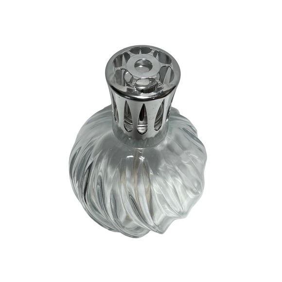 LAMPE BERGER Swirl Ribbed Clear Glass Oil Burner Lamp w/Wick Cap & Crown France - Picture 3 of 11